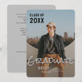 Trendy Script Overlay Silver | Foto-Afstuderen Aankondiging (Voorkant / Achterkant)