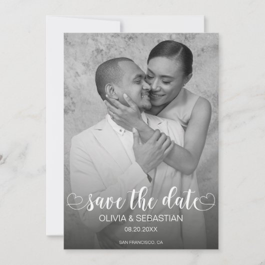 Trendy Script Overlay Tekst met Hart en Foto Save The Date (Voorkant)