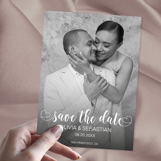 Trendy Script Overlay Tekst met Hart en Foto Save The Date