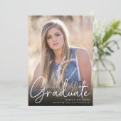 Trendy Script Overlay Three Photo Afstuderen Aankondiging (Staand voorkant)