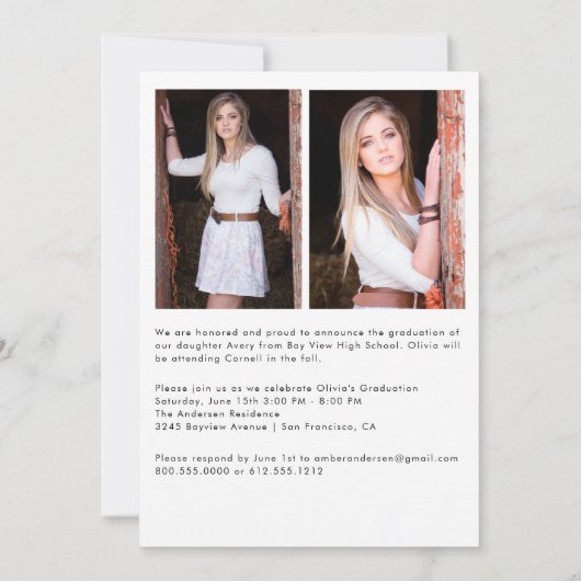 Trendy Script Overlay Three Photo Afstuderen Aankondiging (Achterkant)