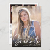 Trendy Script Overlay Three Photo Afstuderen Aankondiging (Voorkant / Achterkant)