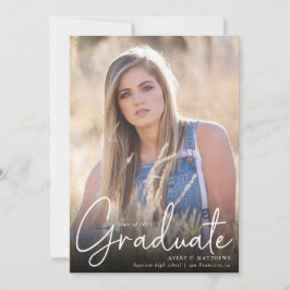 Trendy Script Overlay Three Photo Afstuderen Aankondiging