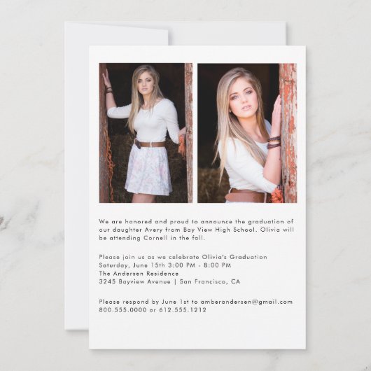 Trendy Script Overlay Three Photo Graduparty Aankondiging (Achterkant)