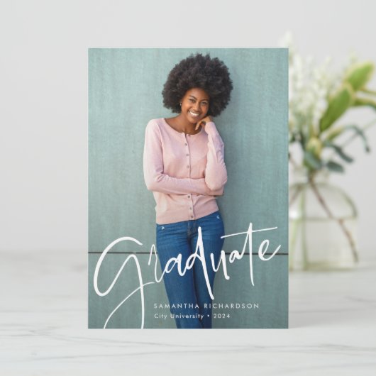 Trendy Script Overlay | Twee foto-Afstuderen Aankondiging (Staand voorkant)