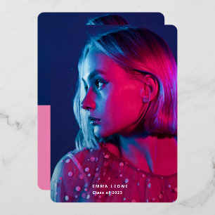 Trendy Script Overlay   Twee foto-Afstuderen Gold Folie Uitnodiging