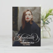 Trendy Script Overlay Two Photo Afstuderen Aankondiging (Staand voorkant)