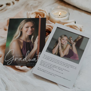 Trendy Script Overlay Two Photo Afstuderen Aankondiging