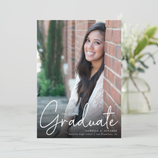 Trendy Script Overlay Two Photo Afstuderen Announ Aankondiging (Staand voorkant)