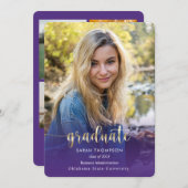 Trendy Script Paars Gold Photo Collage Afstuderen Aankondiging (Voorkant / Achterkant)