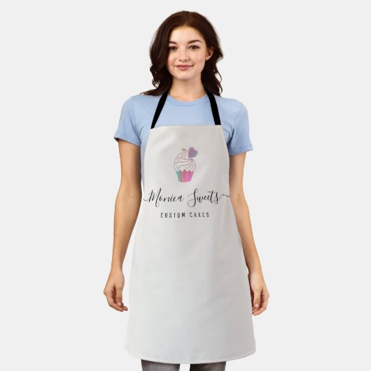 trendy script paarse logo cakery apron schort (Gedragen)