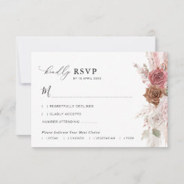 trendy script pampas stoffig roze trouw RSVP kaart