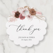 Trendy script pampas stoffige roze bruiloft bedankjes labels (Voorkant)