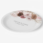 Trendy script pampas stoffige roze bruiloft papieren bordje (Gekanteld)