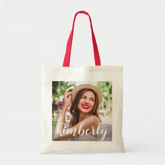 trendy script personalized image and name tote bag (Voorkant)