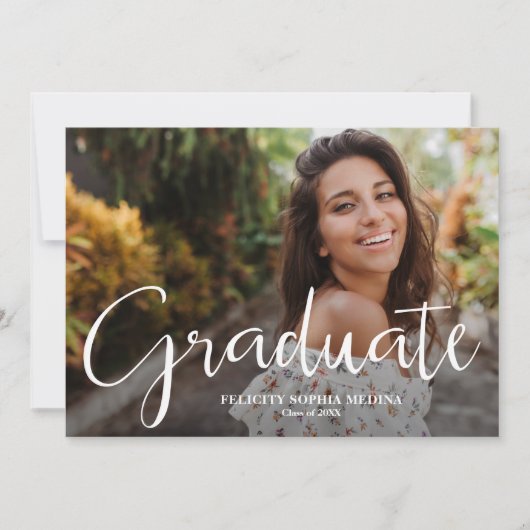 Trendy Script Photo Afstuderen Aankondiging (Voorkant)