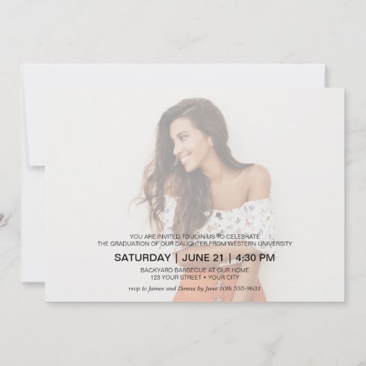 Trendy Script Photo Afstuderen Aankondiging (Achterkant)