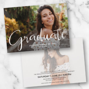 Trendy Script Photo Afstuderen Aankondiging