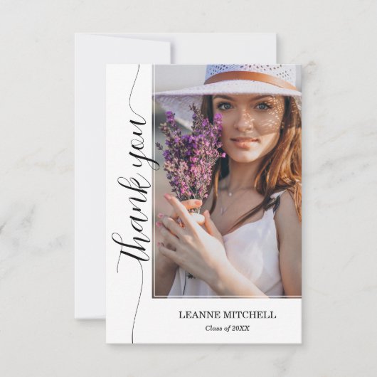 Trendy Script Photo Afstuderen Bedankkaart (Voorkant)