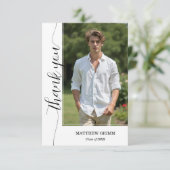 Trendy Script Photo Afstuderen Bedankkaart (Staand voorkant)