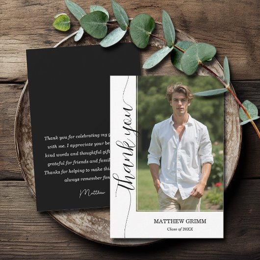 Trendy Script Photo Afstuderen Bedankkaart