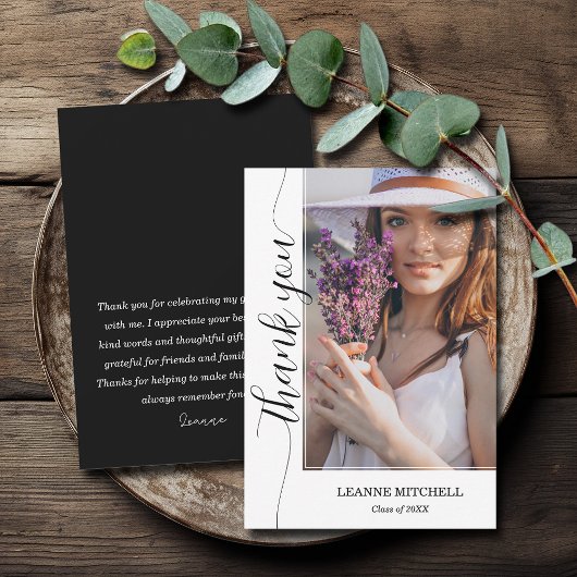 Trendy Script Photo Afstuderen Bedankkaart