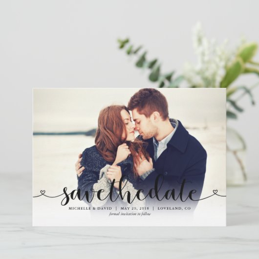 Trendy Script Photo Wedding Save the Date (Staand voorkant)