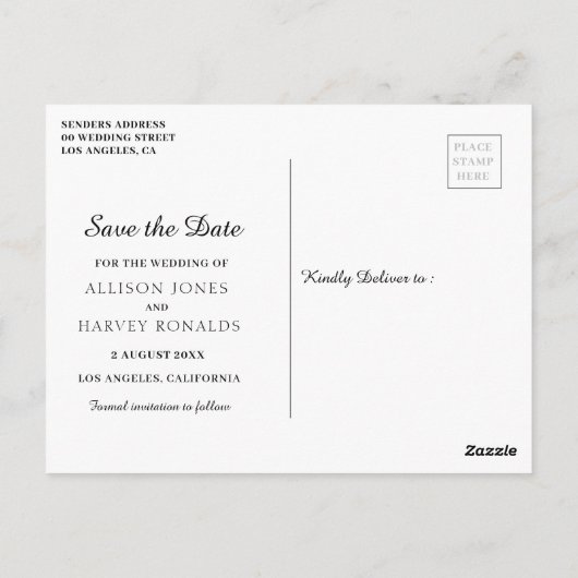 Trendy script slaat de datum op briefkaart (Achterkant)