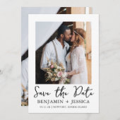 Trendy Script Twee foto bruiloft Bewaar de datum (Voorkant / Achterkant)