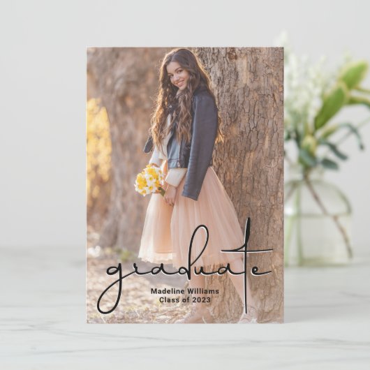 Trendy Script Two Photo Afstuderen Announounance Aankondiging (Staand voorkant)