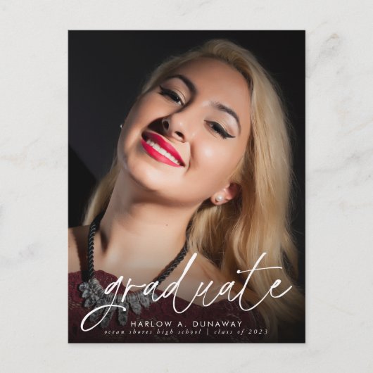 Trendy Script Two Photo Afstuderen Announounance Briefkaart (Voorkant)