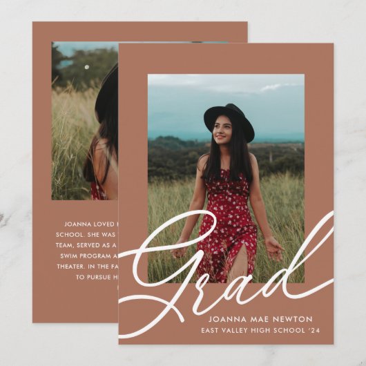 Trendy Script Two Photo Afstuderen Kaart (Voorkant / Achterkant)