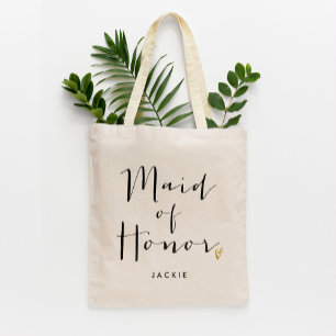 Trendy Script Typography "Maid of Honor" Tote Bag