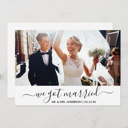 Trendy script We Got Married Photo Wedding Kaart (Voorkant / Achterkant)