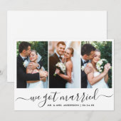 Trendy Script We zijn getrouwd met 3 foto-weduwnaa Bedankkaart (Voorkant / Achterkant)