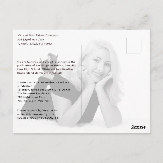 Trendy Script White Overlay Photo Afstuderen Briefkaart (Achterkant)