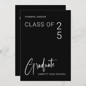 Trendy Script Zwart 2 Foto's Afstudeerfeest Kaart (Voorkant / Achterkant)