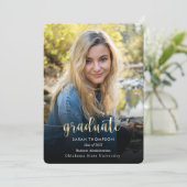 Trendy Script Zwart Goud Foto Collage Afstuderen Aankondiging (Staand voorkant)