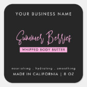 Trendy Script Zwart Roze Body Butter Cosmetische J Vierkante Sticker (Voorkant)