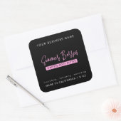 Trendy Script Zwart Roze Body Butter Cosmetische J Vierkante Sticker (Envelop)