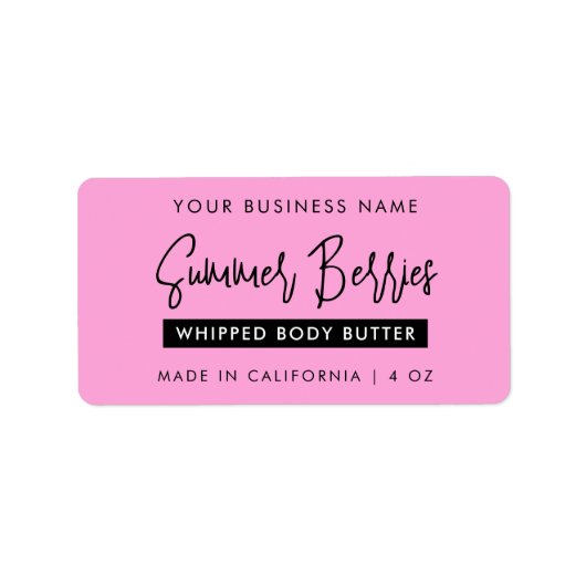 Trendy Script Zwart & Roze Skincare Jar Rectangle Etiket (Voorkant)