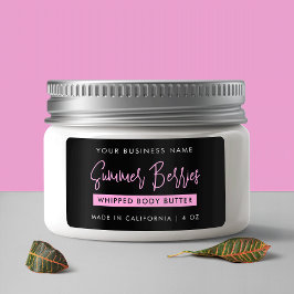 Trendy Script Zwart & Roze Skincare Jar Rectangle Etiket