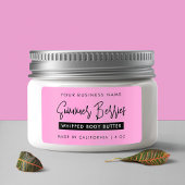 Trendy Script Zwart & Roze Skincare Jar Rectangle Etiket