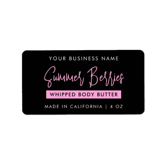 Trendy Script Zwart & Roze Skincare Jar Rectangle Etiket (Voorkant)