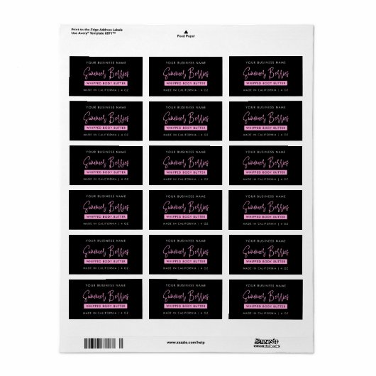 Trendy Script Zwart & Roze Skincare Jar Rectangle Etiket (Full Sheet)
