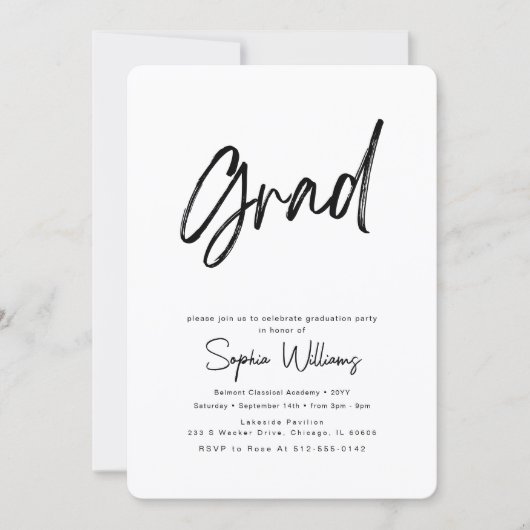 Trendy Script Zwart-Wit Afstudeerfeest Kaart (Voorkant)