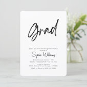 Trendy Script Zwart-Wit Afstudeerfeest Kaart (Staand voorkant)