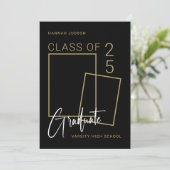 Trendy Script Zwart & Wit Foto Afstudeerfeest Kaart (Staand voorkant)