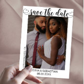 Trendy scripttekst met hart en foto save the date