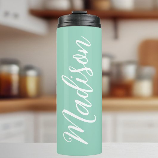 Trendy Seafoam Green gepersonaliseerde naam Thermosbeker